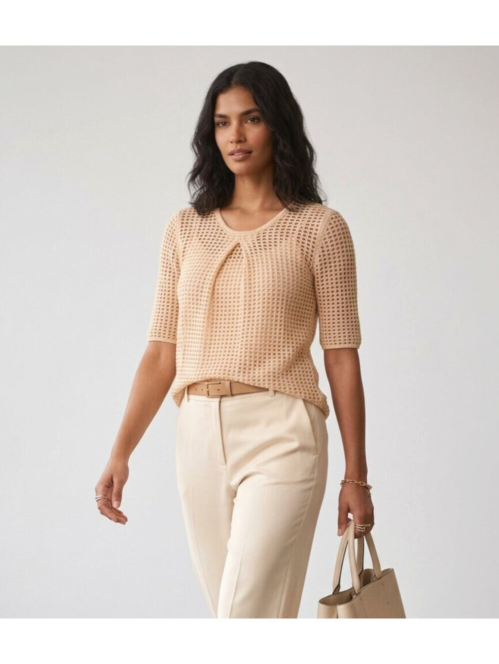 Louis Vuitton M Medium Pink Perforated Cashmere Blend Sweater Top Short Sleeve
